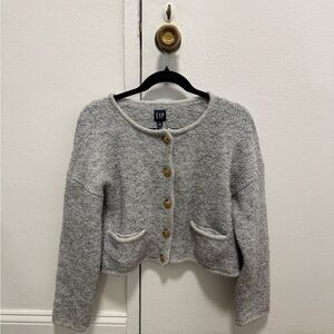 GAP Heather Gray Wool-Blend Button Cardigan with Gold Buttons